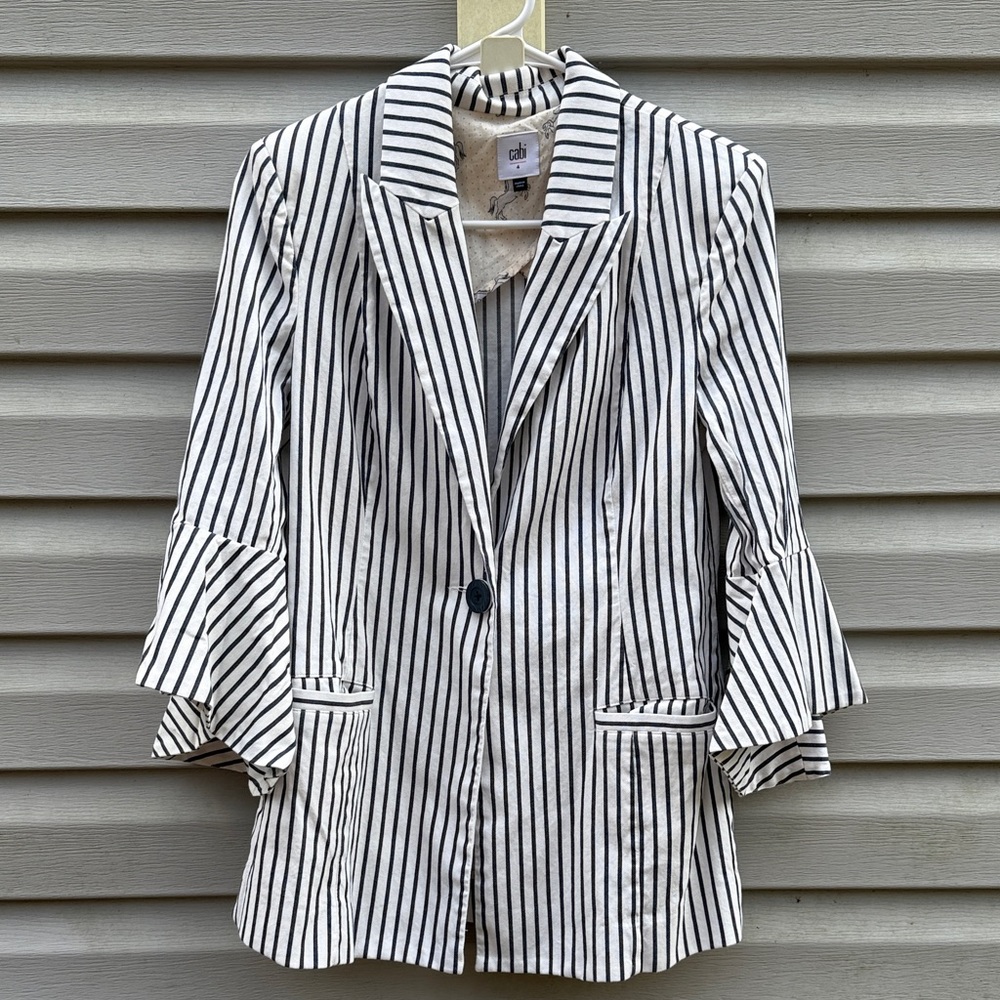 Cabi Bell Sleeve Preppy Stripe Blazer Jacket Blue White 5295 Size 4